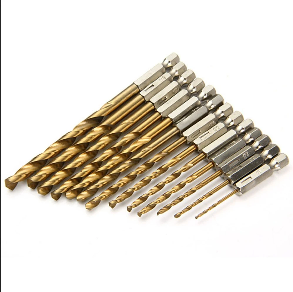 1.5mm-6.5mm Carbide Twist Drill Bit Power Tool High Speed Steel Titanium Coated HSS Drill Bit Set 1/4 0.25 Inch Hex Shank