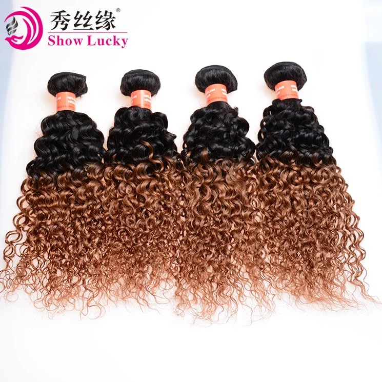 Stock Immediate Shipment Ombre 1b/30 Kinky Curly Remy Indian Human Hair Weaving