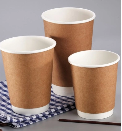 Eco-Friendly Double Wall Paper Coffee Cup with Kraft Paper Outer Layer