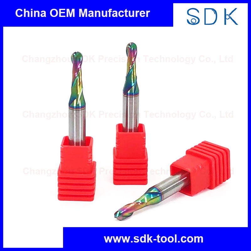 Fresa de punta de bola de carburo sólido de alta performance de 2 acanaladuras Herramientas de corte con recubrimiento DLC para aluminio