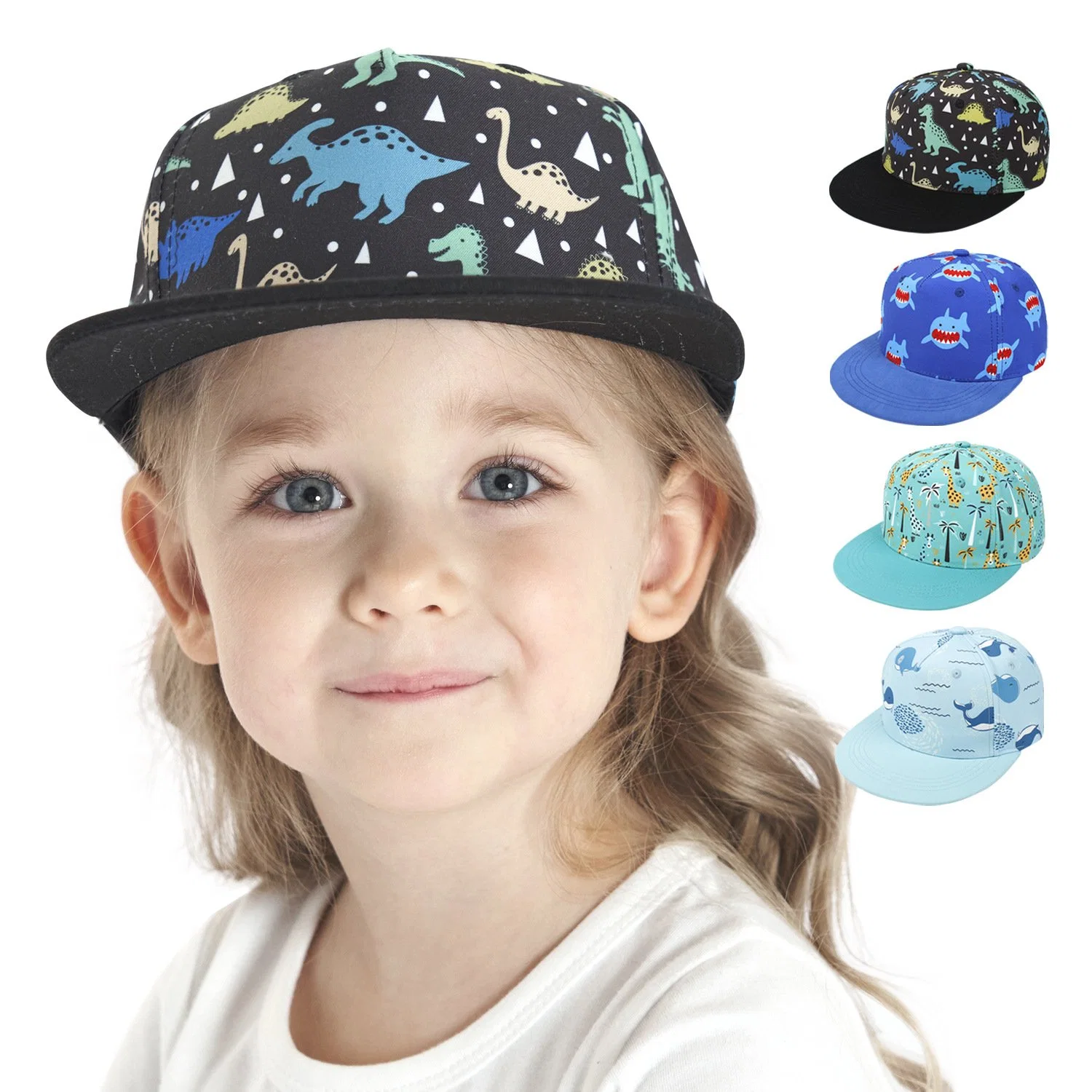 Gorros de sol con gorras estampadas ajustables de algodón lavado para niños pequeños