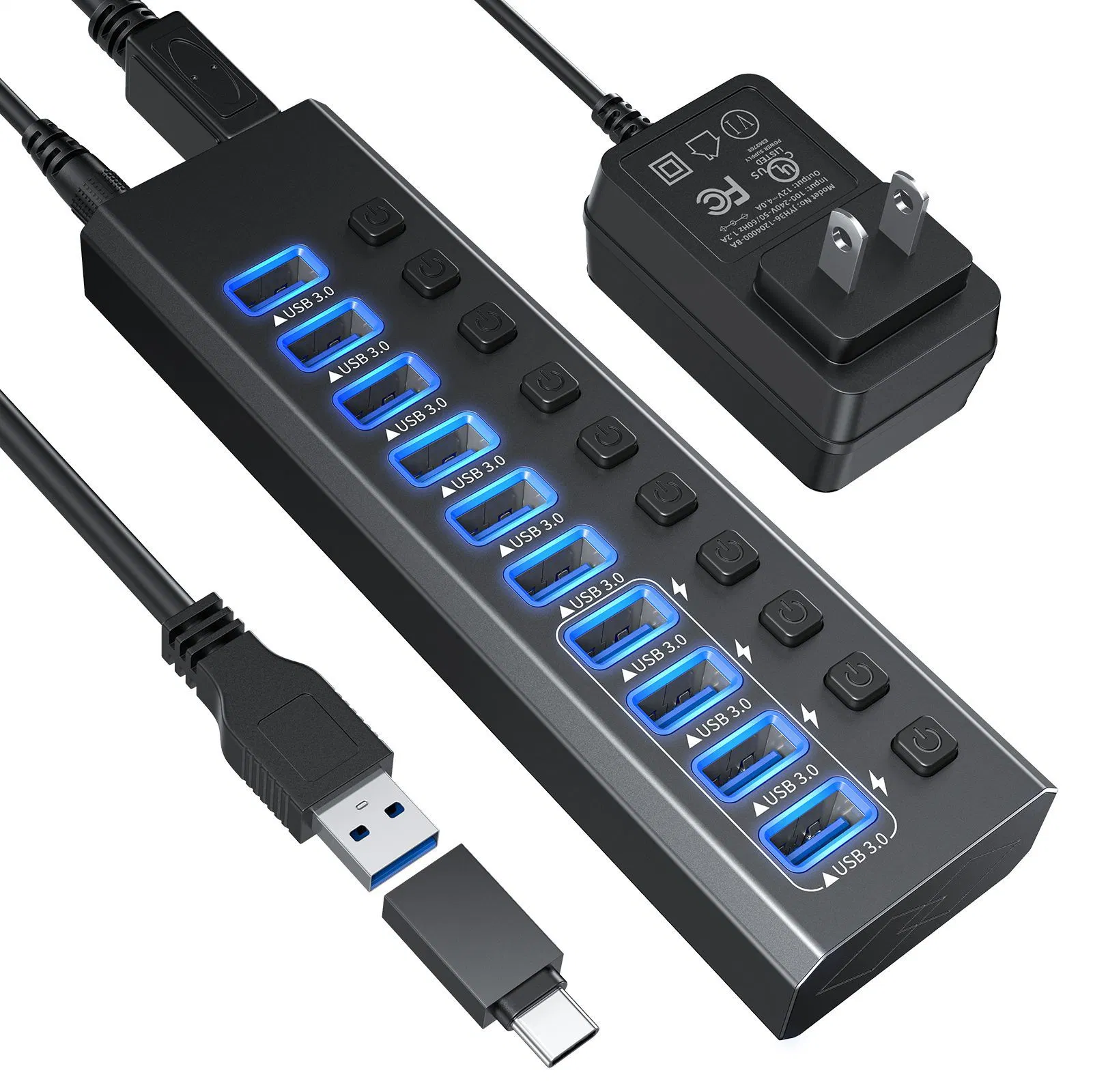 USB3.0 Hub de Docking Multifonctionnel 10 en 1 Répartiteur avec Interrupteur Indépendant et Courant Élevé