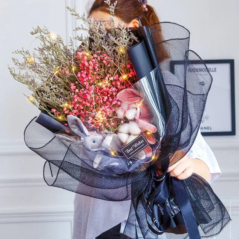 Wishing Rabbit Dry Flower Bouquet con luces Creative Thanksgiving Christmas Regalo de San Valentín