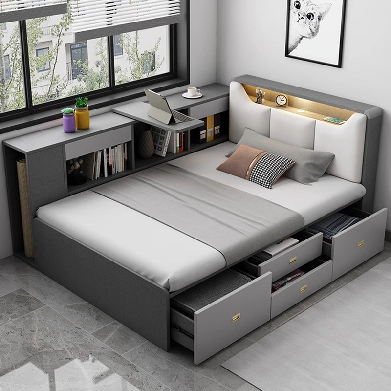 Modern Bedroom Furniture Functional Bed Wooden Double Bed Designs Furniture with Box Queen King Storage Bed