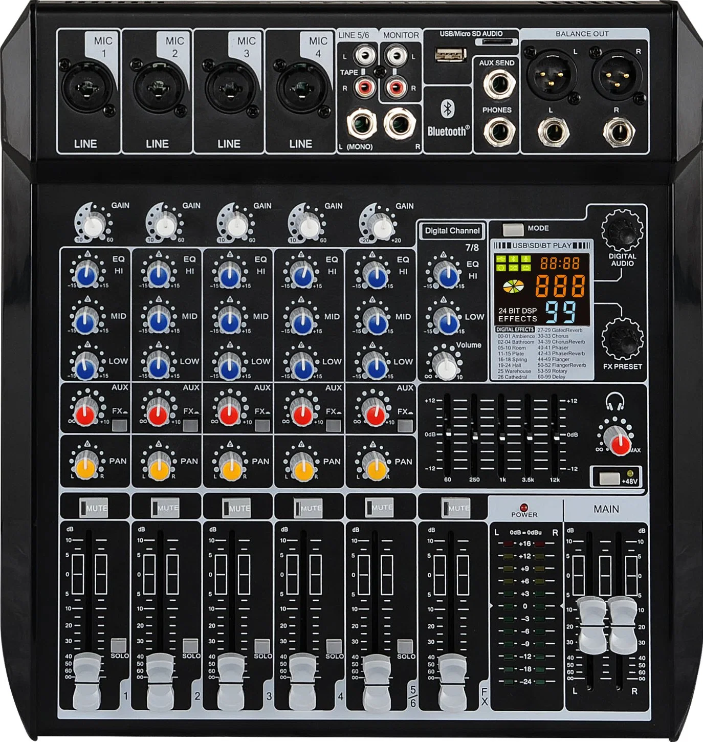 T8 Professional Fase analógico Audio Mixer Mixer do Sistema Fx/DSP/EQ/BT