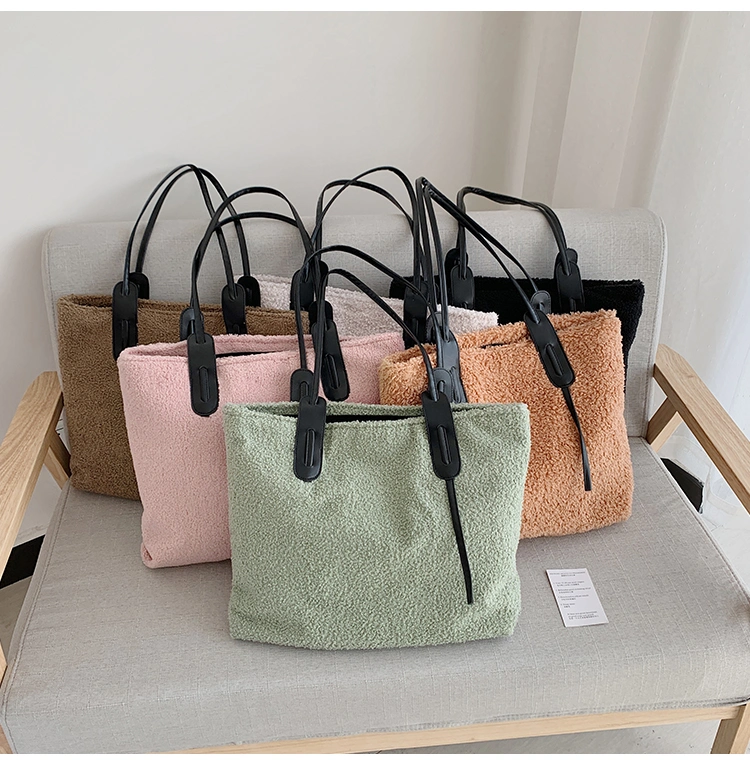 Light Weight Soft Poly Lamb Wool School Tote Bag