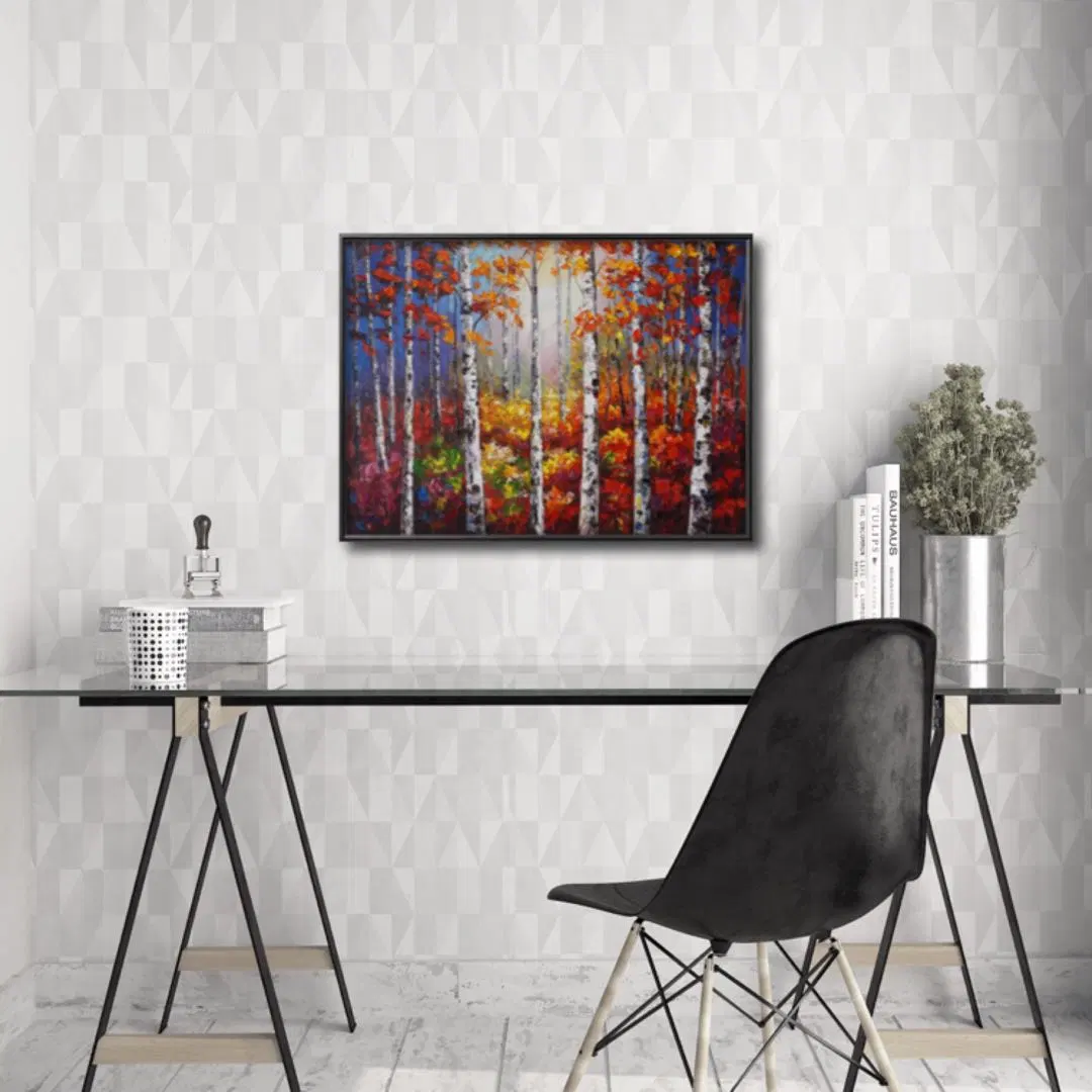 Handmade Forestry Birch Landscape Canvas Wall Art Prints Oil Paintings