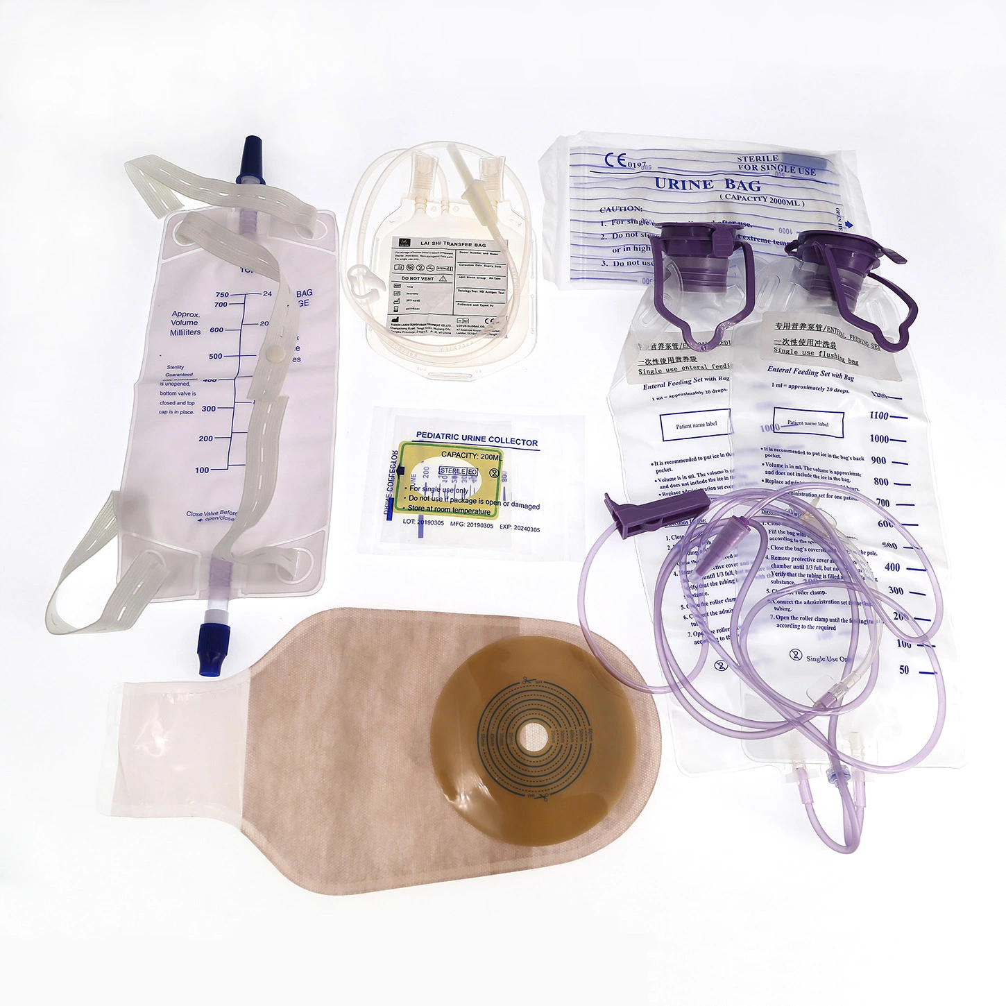 Medmount Medical Disposable 2000ml Pediatric/Adult Economic/Luxury Leg Urine Meter drenagem/Enteral Saco de colheita de alimentação/sangue/Ostomia/Colostomia com CE/ISO