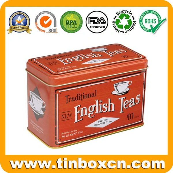 Rectangle Metal Embossed Tea Tin Can for Tea Caddy Storage