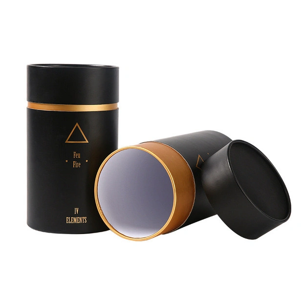 Luxury Gold & Black Cardboard Packaging Box Tube Packing Cylindrical Box Can with Custom Logo