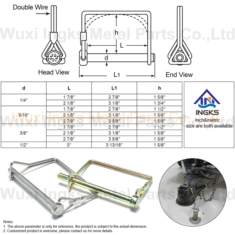 Customized Standard Carbon Steel with Yellow Black White Zinc Plated Double Wire Square D Type Safety Lock Lynch Pin