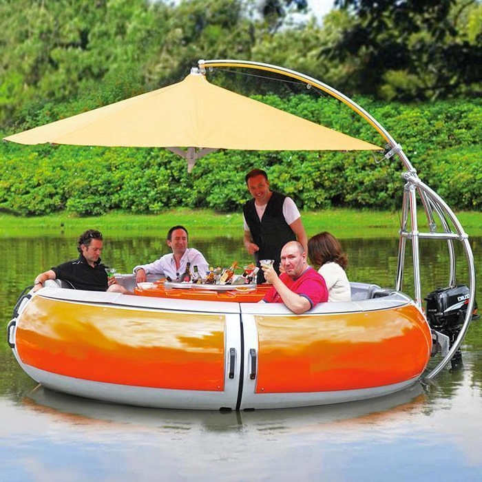 Entertainment Pleasure BBQ Donut Boat with Electric Motor and Picnic Table