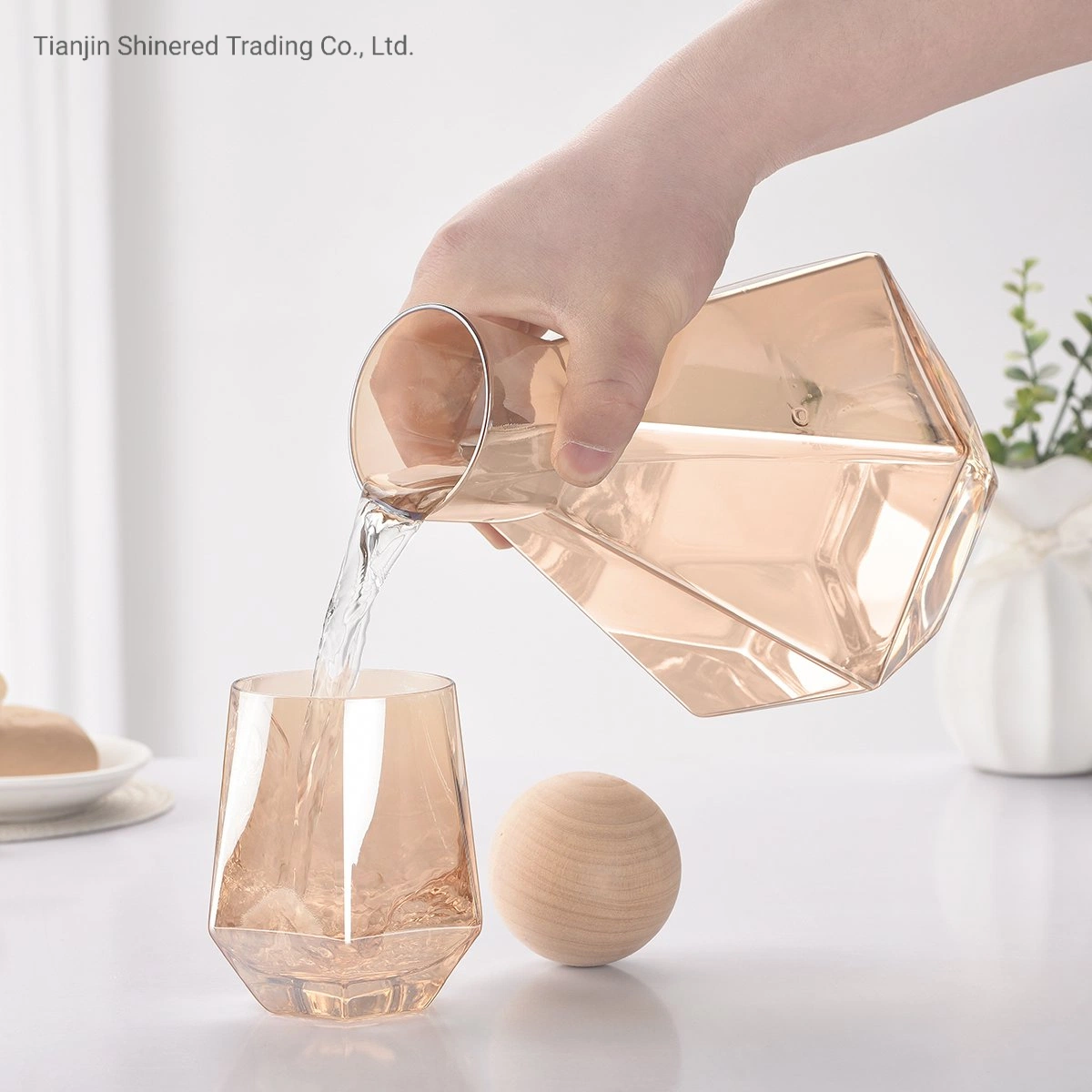 Heat-Resistant Cool White Open Diamond Cold Water Bottle Amber Glass Pot Set Household Water Set Cool Water Bottle Water Cup