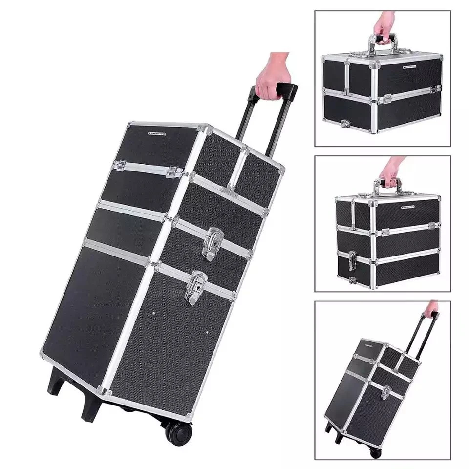 Yaeshii Have Legs Wheels Beauty 4in1 Cosmetic Travel Aluminum Makeup Trolley Professional Case
