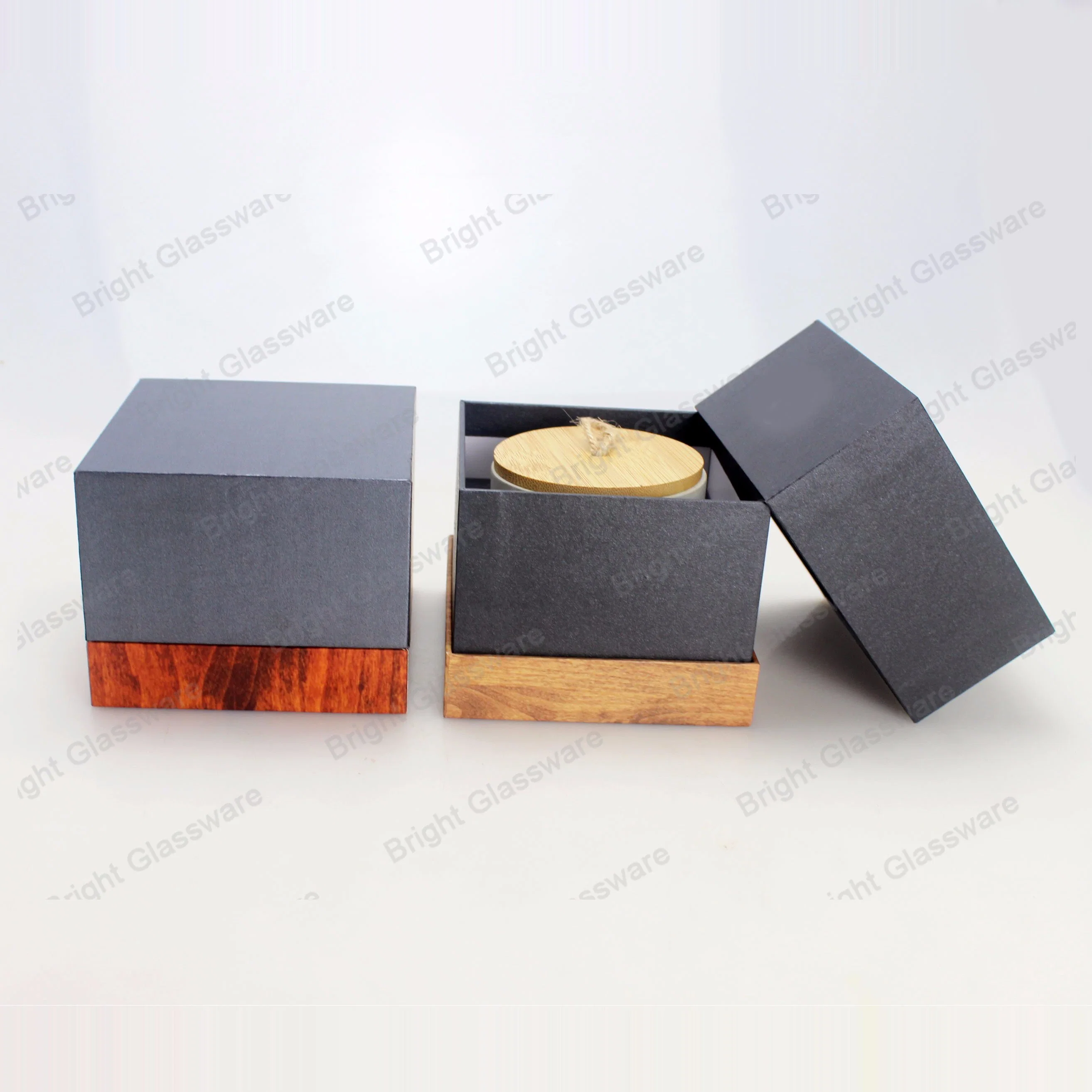 Black Square Paper Box with Wood Texture Bottom for Cement Jars