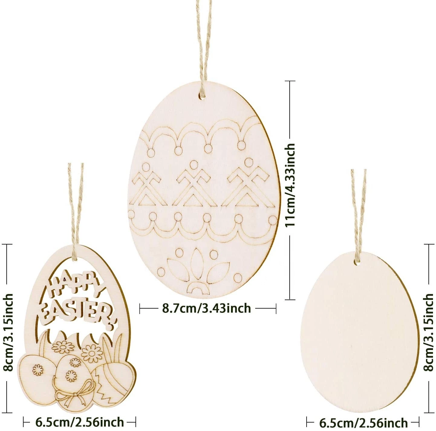 Pendant DIY Carving Wooden Egg Pendant Creative Wooden Craft Set with Hanging Cords for Easter Party Home Decoration