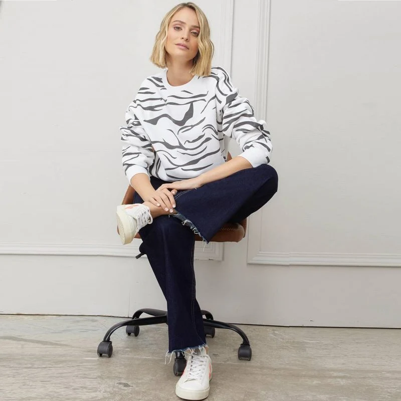 Sudaderas de suéter personalizadas de moda con estampado de zebra Puff para mujer