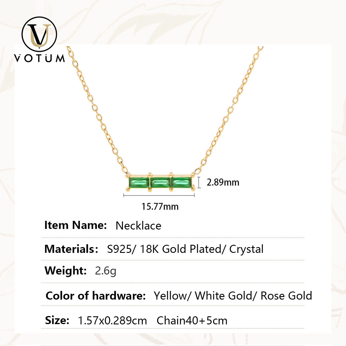 Votum Factory OEM Crystal 18K Gold Plated 925 Silver Necklace Customize Jewelry