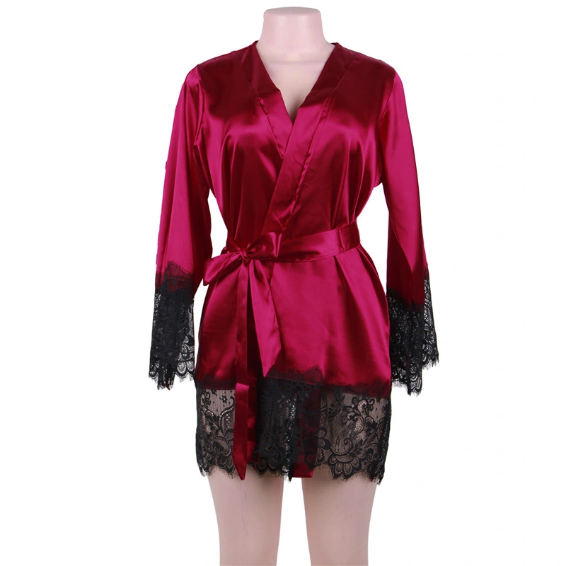 Wholesale/Supplier Red Lace Silk Satin Women Pyjamas Set