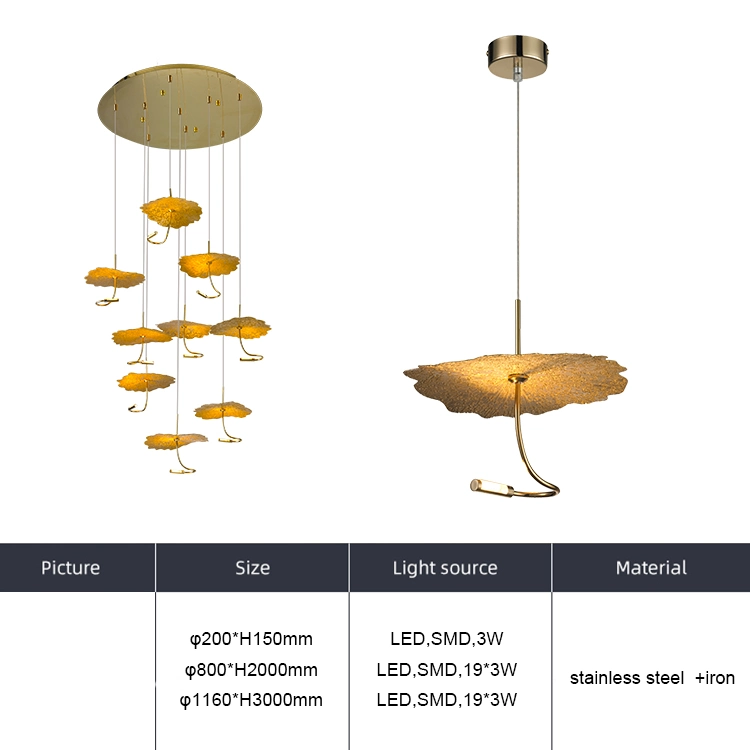 Dlss iluminación LED grande moderna Flor de acero inoxidable Salón lámpara de araña de la decoración del hogar