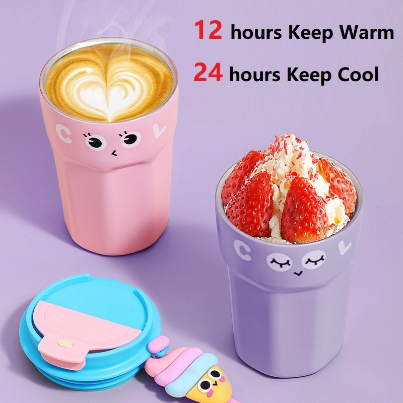 Coffee Mug Leak-Proof Thermos Travel Thermal Vacuum Flask Insulated Milk Coffee Water Bottle Stainless Steel Classic Cup Mug with Toy Lanyard 450ml