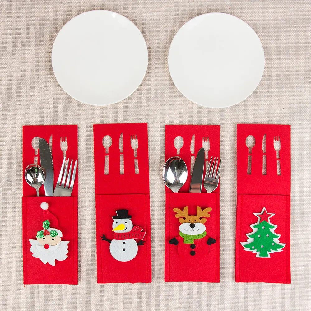 Felt Cartoon Knife and Fork Cutlery Bag Placemat for Christmas Table Decoration