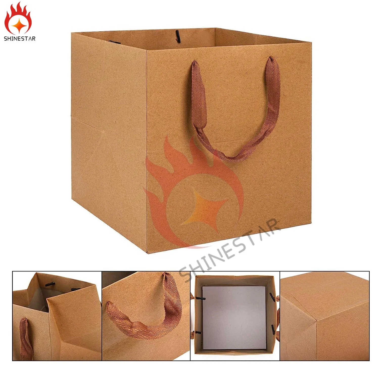 Reusable Square Large Paper Bags Boxes with Ribbon Handles for Cakes and Chocolates