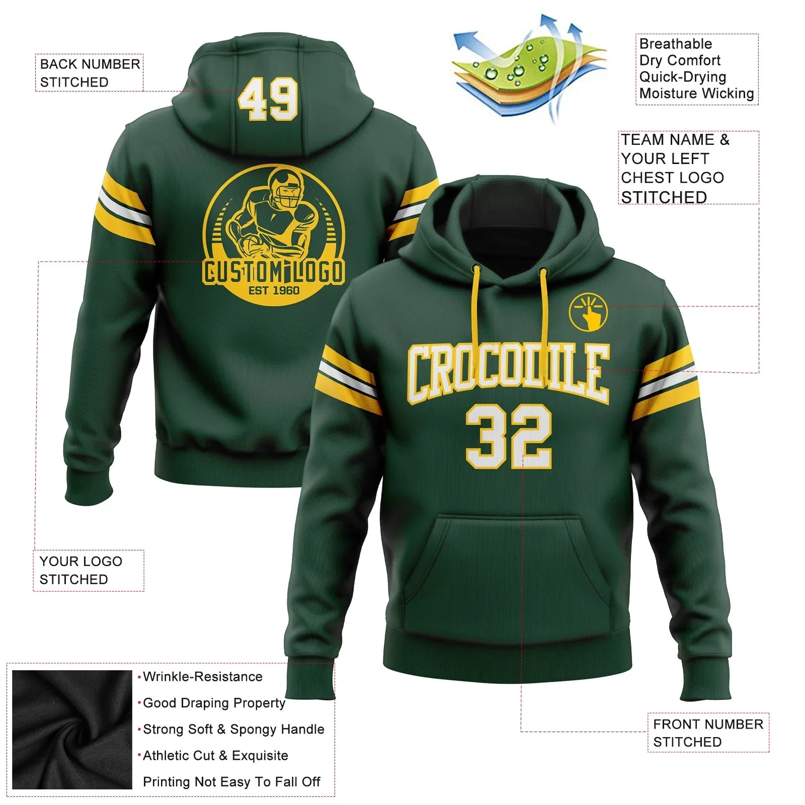 Wholesale/Supplier Custom Sports Pullover Embroidery Sweatshirts Football Hoody Men Printed Pattern Crop Top Hoodies