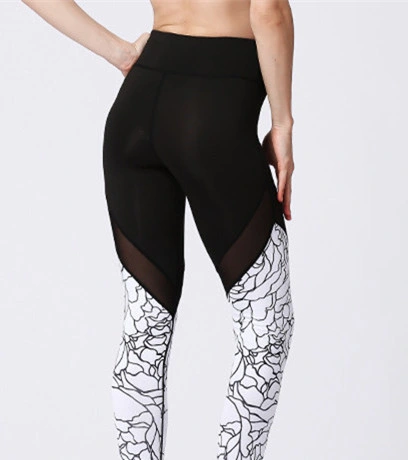 Custom Printing Women Yoga Leggings Mesh Patchwork Sports Pants