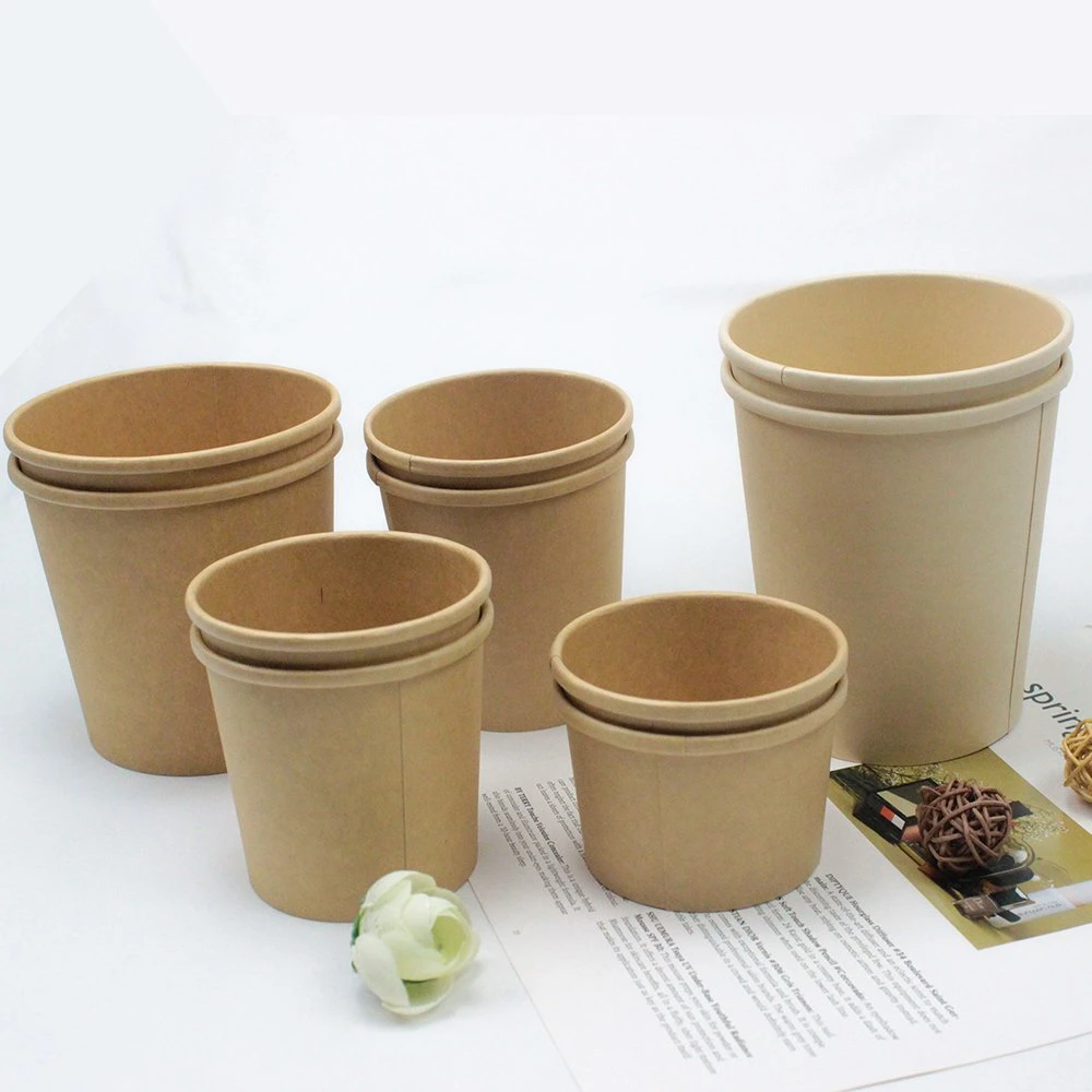 Take Away Food Grade Biodegradable Water and Oil Proofing Paper Salad Hot Soup Bowl with Paper Lid