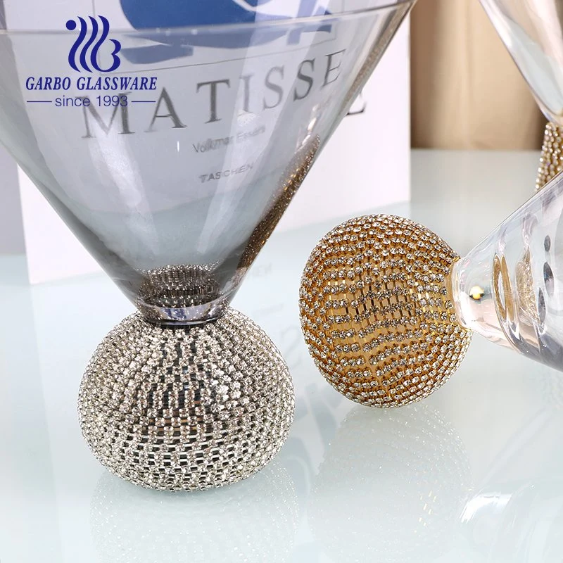 Modern Luxury Decorative Rhinestone Diamond Stem Barware Champagne Cocktail Wine Glass Cup