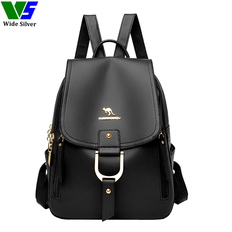 Mochila BackPack Wide Silver Tactical Leather Rucksack para mulher Mochilas de Cuero PARA Mujer