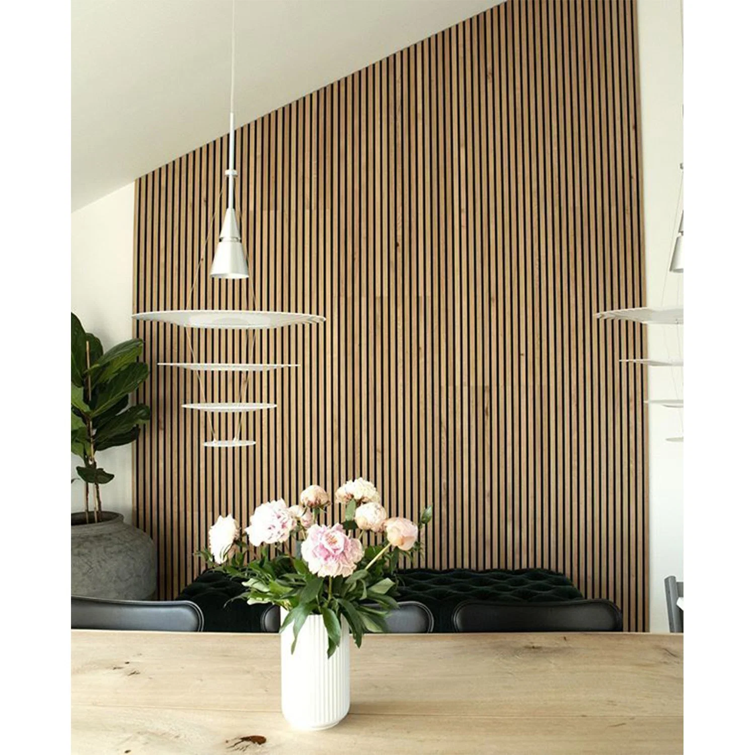 Factory Sound Absorption Decorative Board MDF+Pet and Slatted Wood Veneer Acoustic Panel for Indoor