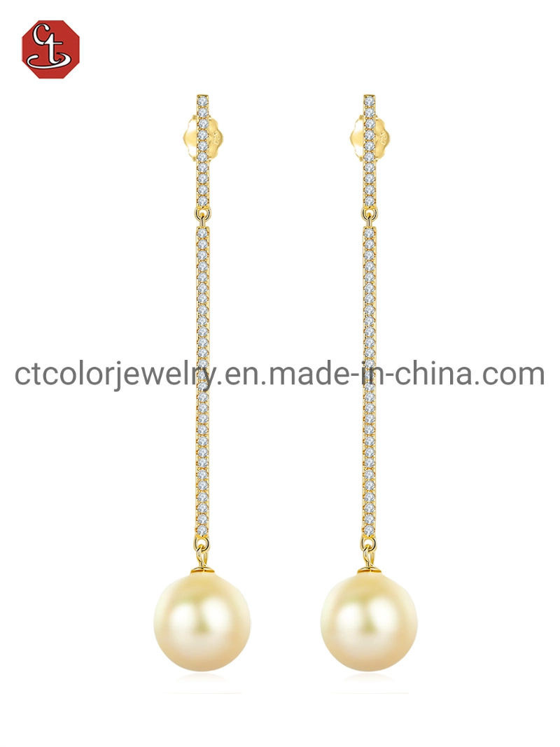 925 Silver Jewelry Earring with Champagne Pearl, 14/18K Gold Plated For Women