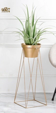 Gold Metal Planter Stand with Pot