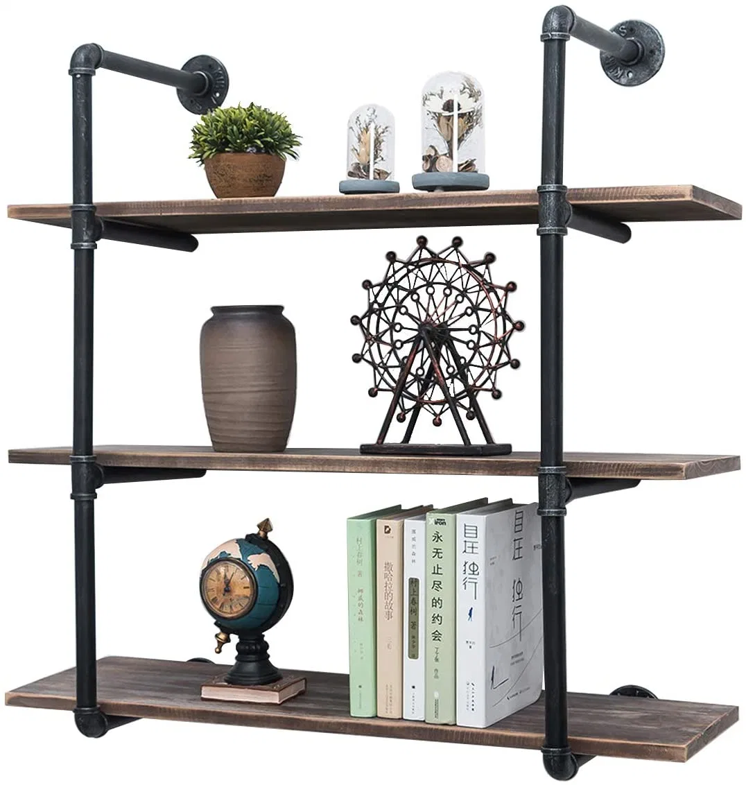 Industrie-Wandregal 3-Tier Wandmontage Eisen Rohr Regale Holz Und Metallrahmen schwimmende Regal