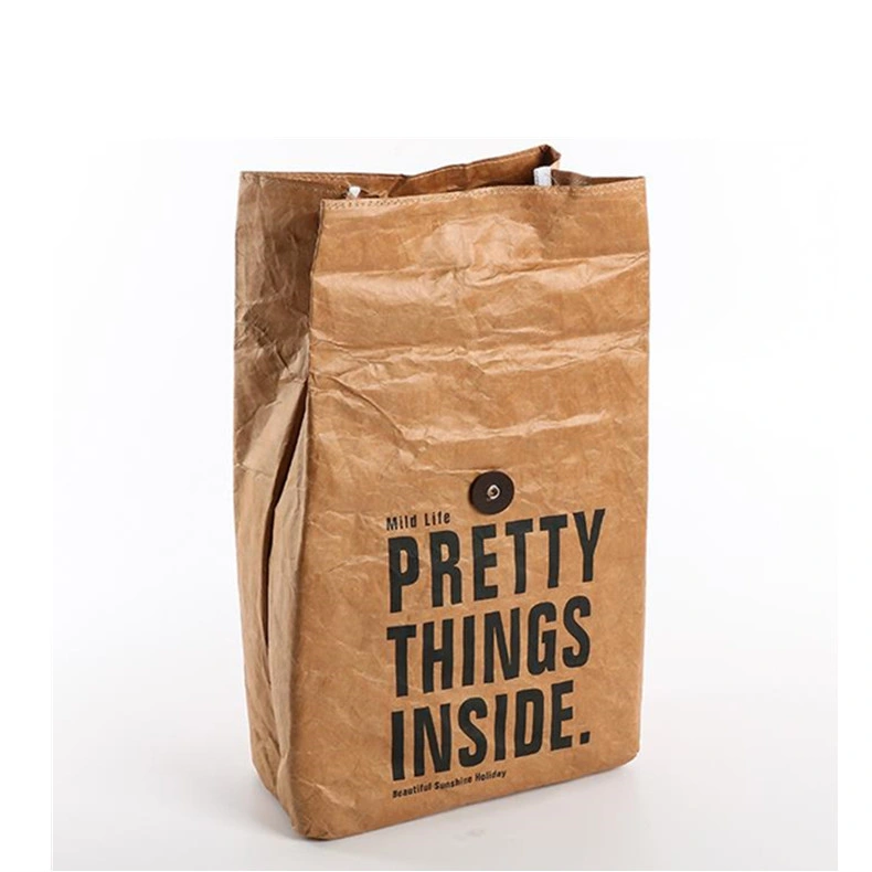 Wholesale/Supplier Hot Sale Reusable Durable Insulated Thermal DuPont Kraft Brown Paper Leakproof Waterproof Tyvek Cooler Lunch Bag