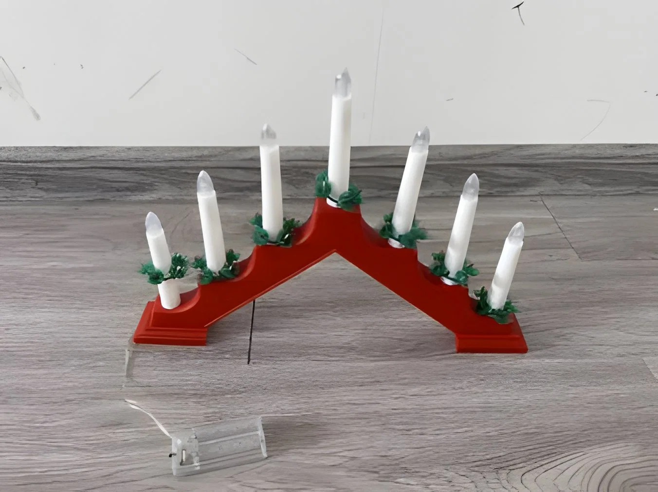 Christmas Red Wooden Candle Bridge with Warm White LED Lights Battery Operated