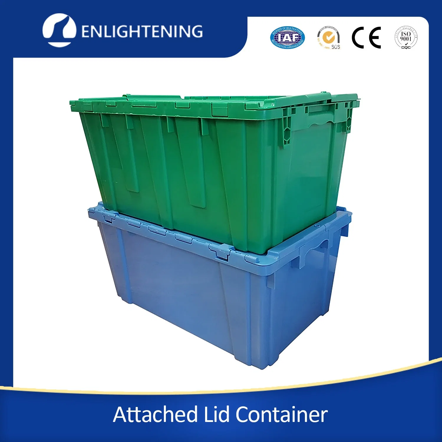 Factory Direct Sale Heavy Duty Industrial Transport Warehouse Storage Big Large Size Logistic Tote Moving Stack and Nest Plastic Container with Attached Lid