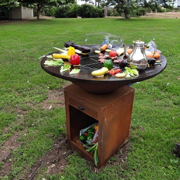 Outdoor Corten Steel Fire Pit BBQ Charcoal BBQ Grill Firpit BBQ with Stainless Steel Grill