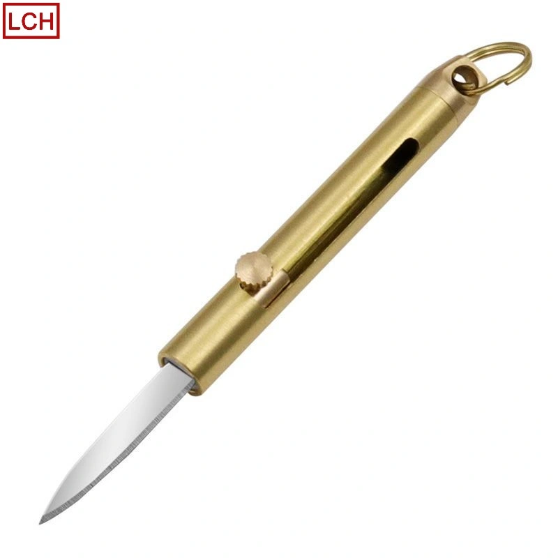 Kundenspezifische Eigenschaften Upscale Messing Mini Retro Metall Portable Frühling Schrumpfen Messer CNC-Bearbeitungsservice