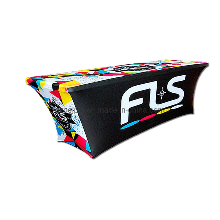 Werbeartikel Trade Show Werbung Tisch Schreibtisch Tuch Custom Stretch Sublimation Logo Spandex Tischdecke Tischdecke