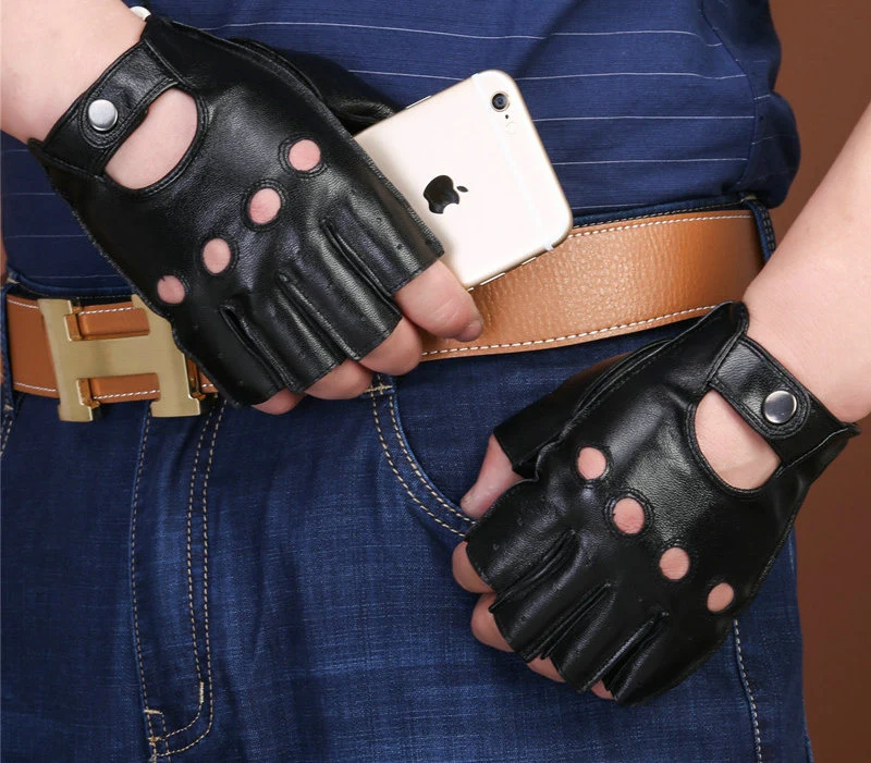 Unlined Men Deerskin Fingerless Gloves Half Finger Leather Driving Cycling Riding Ci11353