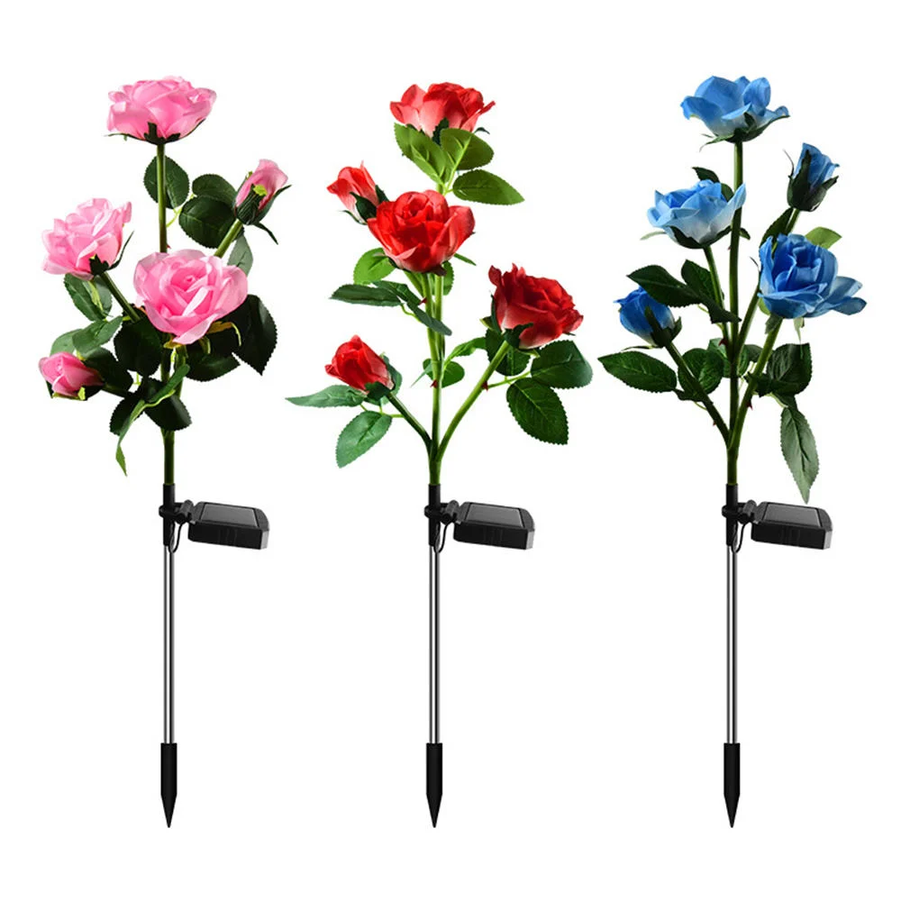 3 Têtes Rose Fleur en forme de lumière solaire alimentée extérieure paysage jardin éclairage LED