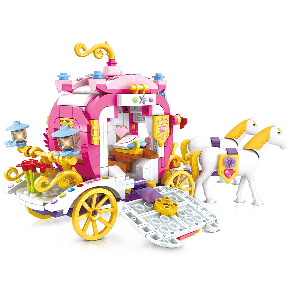 Woma Toy 2023 Novo Conjunto de Blocos de Construção de Modelo de Carruagem de Castelo de Fada Princesa Príncipe Educacional para Meninas Estudantes Brinquedo de Casa de Brincar para Crianças.
