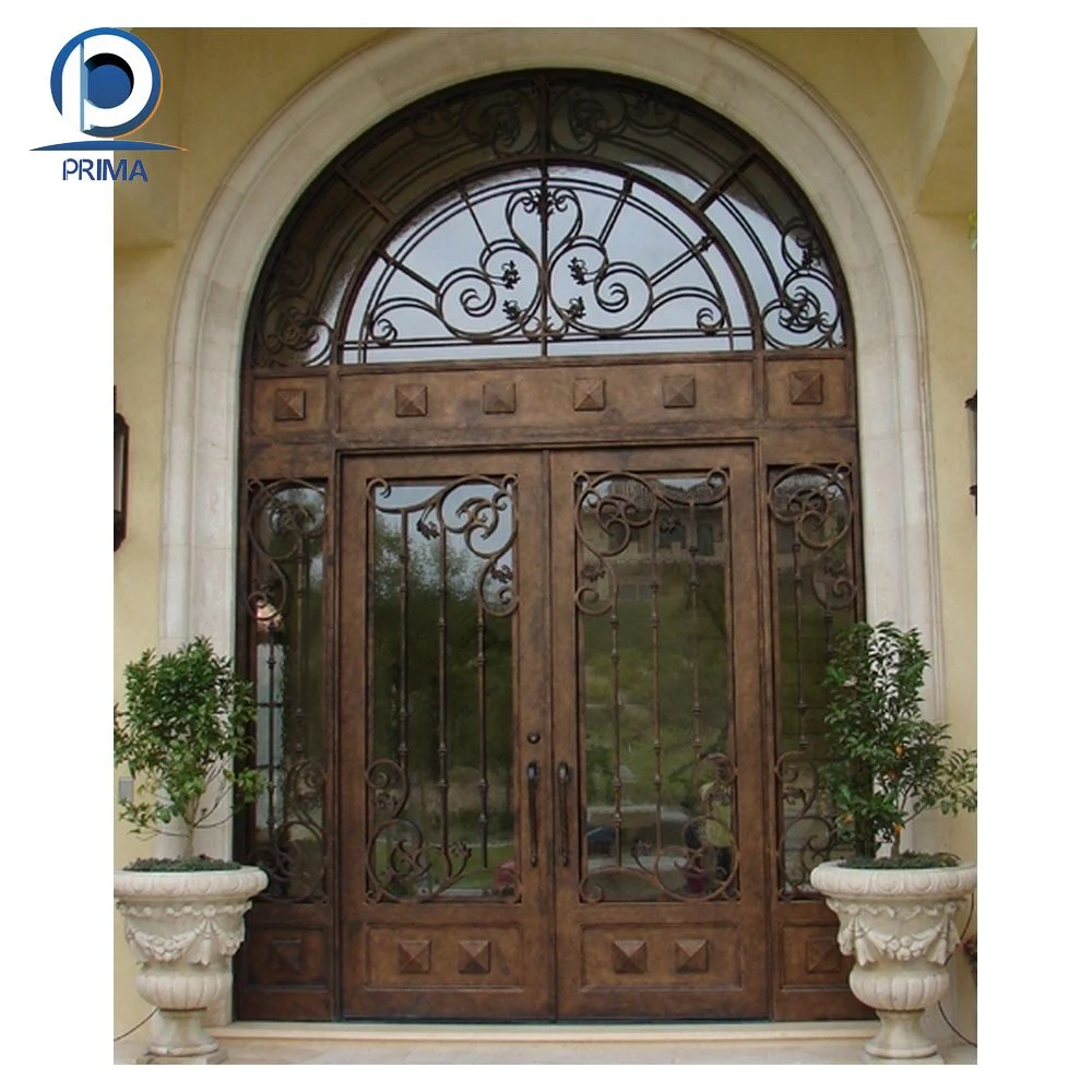 European Security Home Arched Single Double Main Entrance Front Entry Wrought Iron Door Price