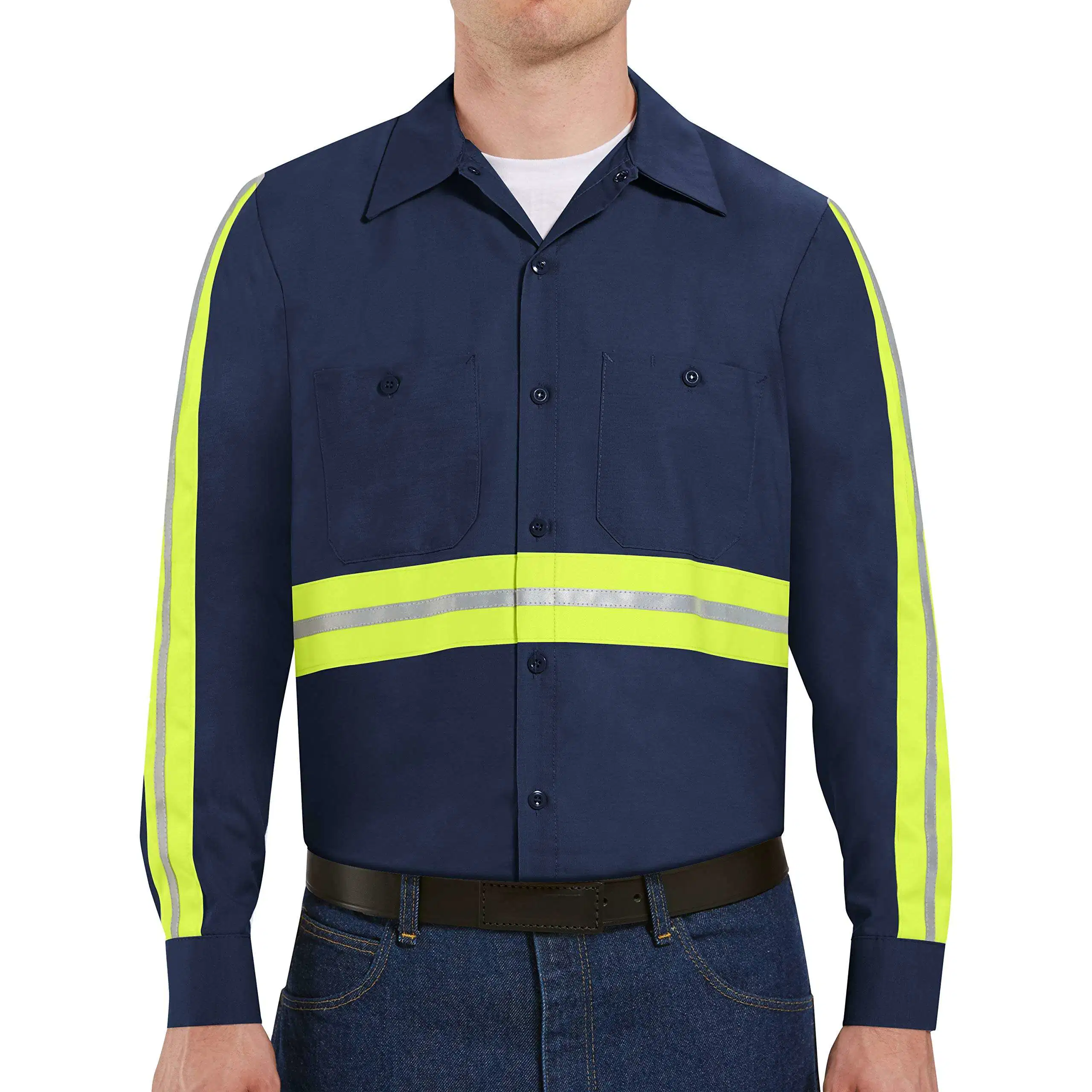 T-shirt de travail en coton haute visibilité pour hommes S Chemise industrielle 2 pièces à col doublé