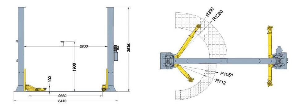 Electrical Two Post Base Floor Car Lift for Garage Equipment