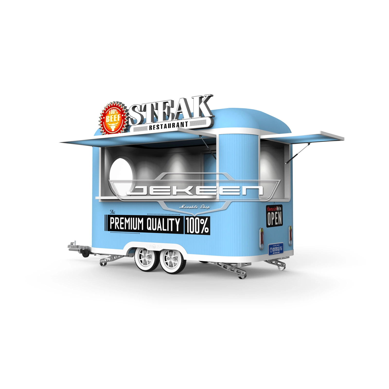 Jekeen Multi-Functional Food Cart for Fast Food Vending Food Trailer