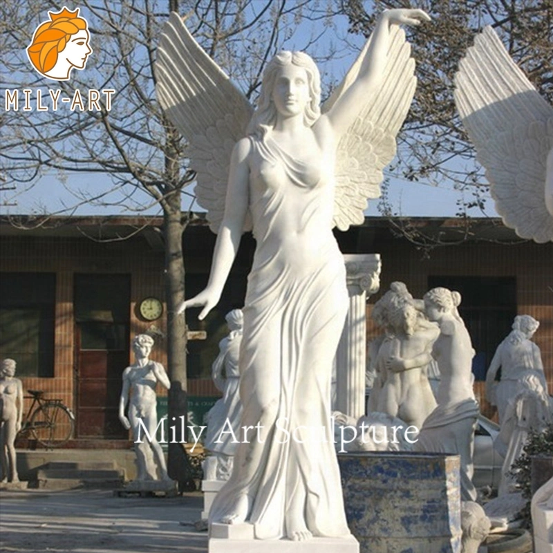 Life Size Hand Carved Natural Marble Angel with Wings Sculpture